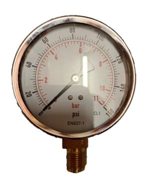 Bottom Entry Pressure Gauge - 100mm - 0-150psi - 3/8 inch
